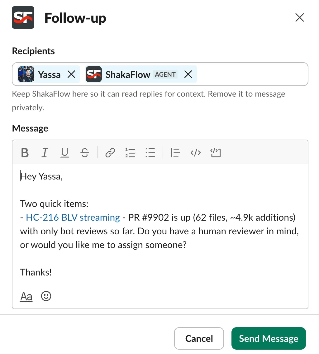 Follow-up modal that keeps ShakaFlow included so it can read replies for context