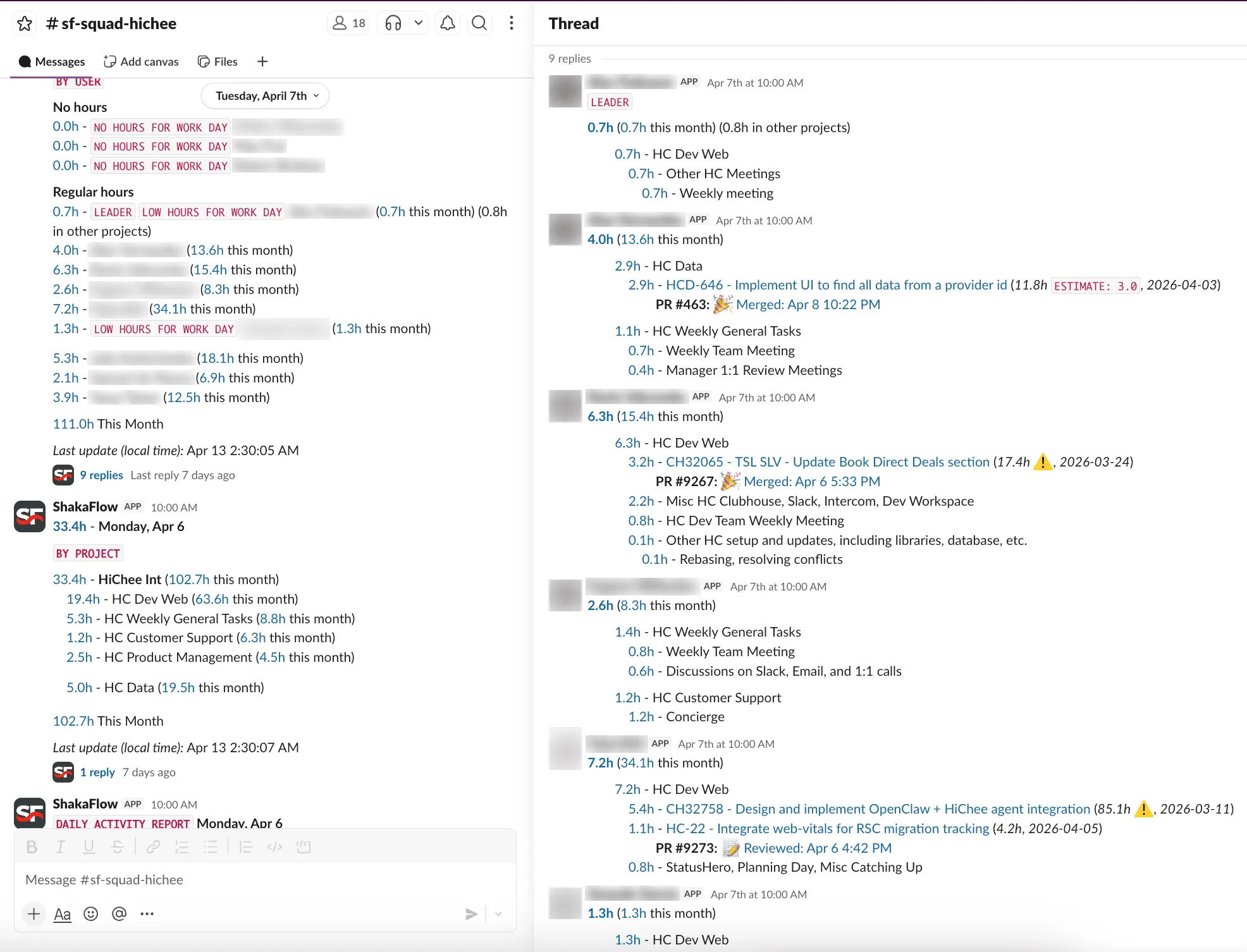 Optional time tracking screenshot