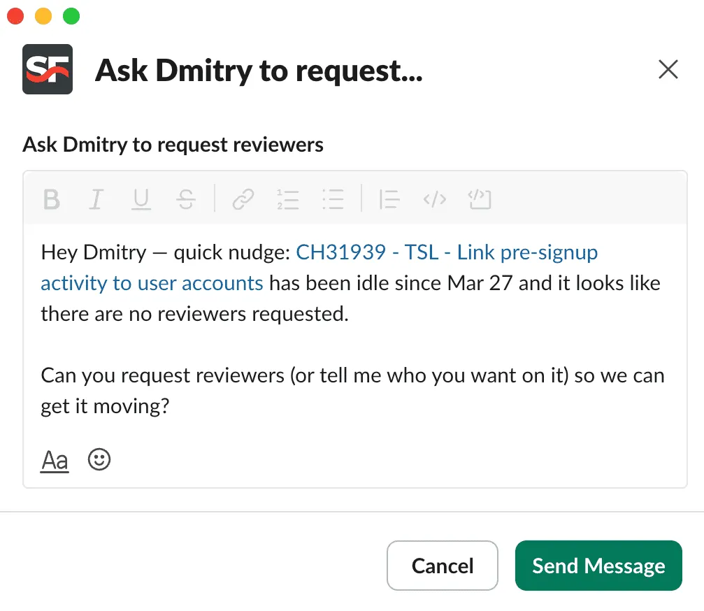 And drafts the nudge — one click to send